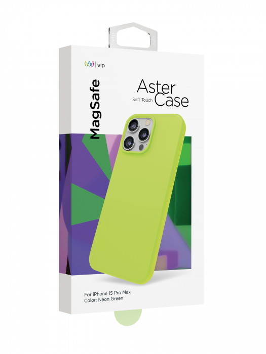 Чехол защитный "vlp" Aster Case с MagSafe для iPhone 15 Pro Max неоновый зеленый