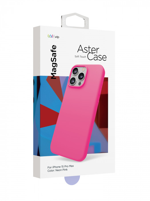 Чехол защитный "vlp" Aster Case с MagSafe для iPhone 15 Pro Max неоновый розовый