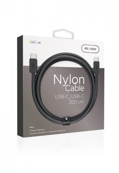 Кабель "vlp" Nylon Cable USB C - USB C 60W 2м черный