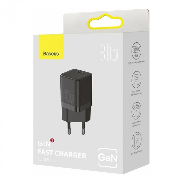 Зарядное устройство Baseus GaN3 Fast Charger 1C 30W EU Black (CCGN010101)
