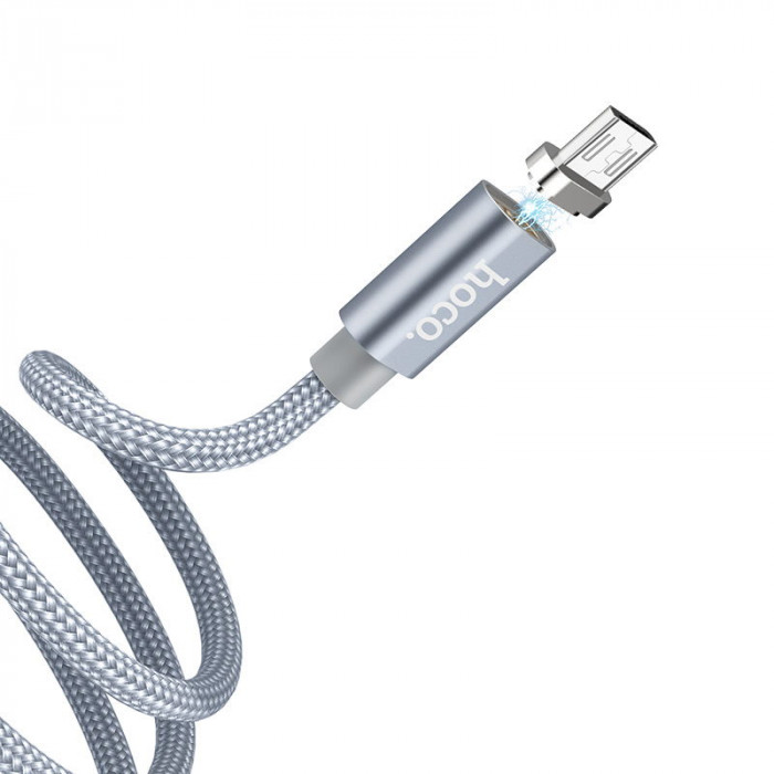 USB кабель HOCO U40A Magnetic Adsorption MicroUSB, магнитный, 1м, нейлон (серый)