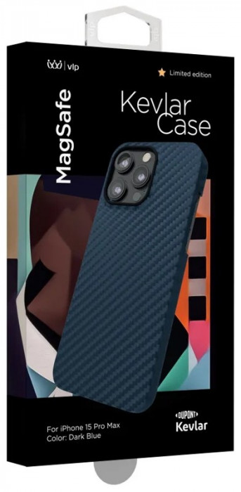 Чехол защитный VLP Kevlar Case с MagSafe для iPhone 15 Pro Max темно-синий